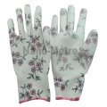 NMSAFETY belle agriculture picking gants 13 jauge fleur impression polyester doublure revêtement blanc PU gants de jardinage